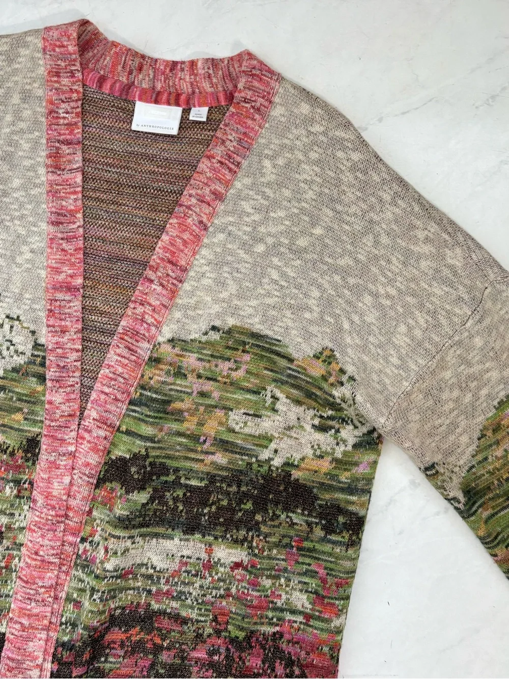 Anthropologie Ett:twa Size Large Landscape Intarsia Cardigan Boho Hippie Prairie - Picture 4 of 6